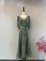 橄欖綠水袖披肩媽媽禮服