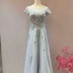 水藍排鑽蕾絲領紗裙媽媽禮服