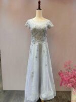 水藍排鑽蕾絲領紗裙媽媽禮服