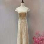 香檳金圓領裸紗小蓋袖媽媽禮服