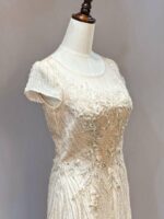 香檳金圓領裸紗小蓋袖媽媽禮服