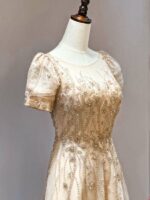 金色排鑽公主袖A字紗裙媽媽禮服