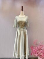 灰色半袖蕾絲紗裙媽媽禮服