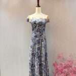 藍色蕾絲短袖圓領空紗媽媽禮服