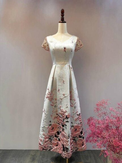 亮銀粉花亮光布媽媽禮服