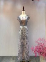 粉銀漸層亮片花媽媽禮服