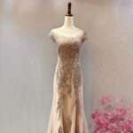 藕金色蕾絲縫珠魚尾媽媽禮服