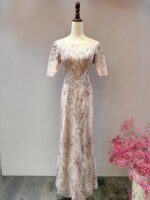 藕紫蕾絲花紋魚尾媽媽禮服