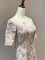 藕紫蕾絲花紋魚尾媽媽禮服