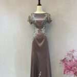 咖膚色緞面繡花媽媽禮服