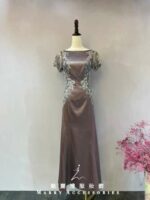 咖膚色緞面繡花媽媽禮服