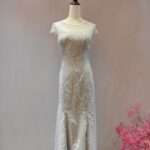 水藍縫珠紗裙魚尾媽媽禮服