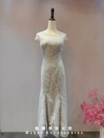 水藍縫珠紗裙魚尾媽媽禮服