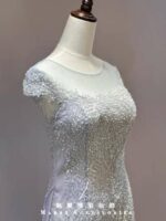 水藍縫珠紗裙魚尾媽媽禮服