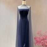 深藍色直擺罩紗媽媽禮服