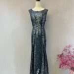 葉子邊深藍色小魚尾媽媽禮服