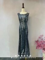 葉子邊深藍色小魚尾媽媽禮服