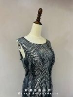 葉子邊深藍色小魚尾媽媽禮服