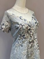 銀色圓領空紗蕾絲媽媽禮服