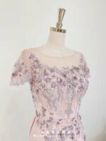 粉色韓國緞面立體刺繡媽媽禮服