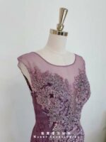 淺紫浮雕花紋紗裙媽媽禮服