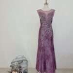 淺紫浮雕花紋紗裙媽媽禮服