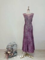 淺紫浮雕花紋紗裙媽媽禮服