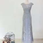 浪漫紫浮雕刺繡紗裙媽媽禮服