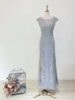 浪漫紫浮雕刺繡紗裙媽媽禮服