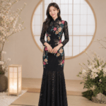 古典花紋刺繡蕾絲裙媽媽禮服