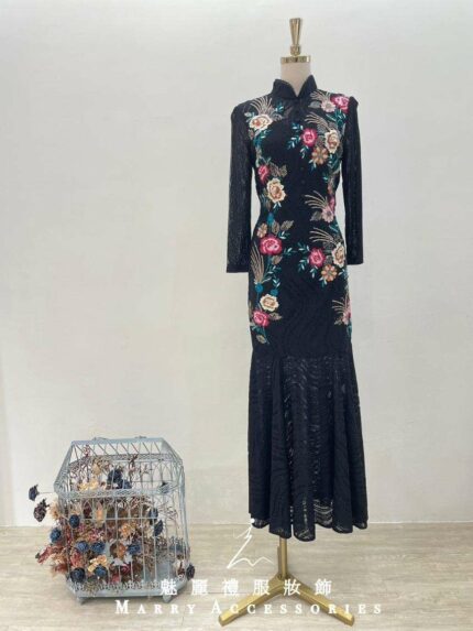 古典花紋刺繡蕾絲裙媽媽禮服