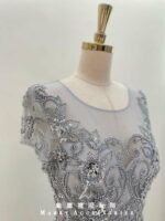 質感灰色珠鑽蕾絲魚尾媽媽禮服