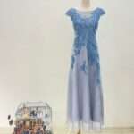 水藍串珠蕾絲包袖紗裙媽媽禮服