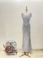 質感灰色珠鑽蕾絲魚尾媽媽禮服