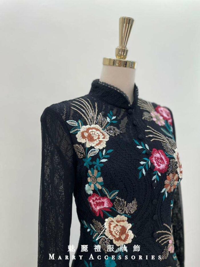 古典花紋刺繡蕾絲裙媽媽禮服