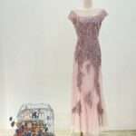 粉色包袖蕾絲串珠紗裙魚尾媽媽禮服