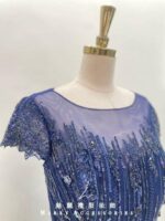 藍紫亮片流線刺繡包袖媽媽禮服