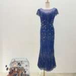 藍紫亮片流線刺繡包袖媽媽禮服