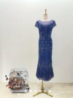 藍紫亮片流線刺繡包袖媽媽禮服