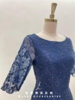 藏藍古典花紋簍空蕾絲袖媽媽禮服