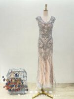 粉膚排鑽銀線紗裙V領媽媽禮服