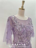 浪漫紫拼鑽碎花水袖紗裙媽媽禮服