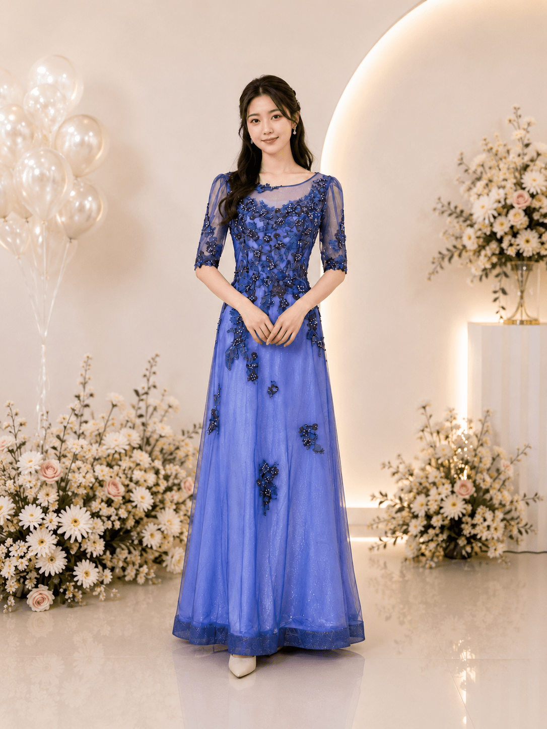 藍紫織花碎鑽蕾絲媽媽禮服 藍紫織花碎鑽蕾絲媽媽禮服