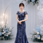 藍紫碎鑽蕾絲繡花媽媽禮服