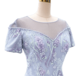 莫蘭迪藍織花刺繡細珠媽媽禮服