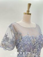 浪漫紫滿版織花刺繡細珠媽媽禮服