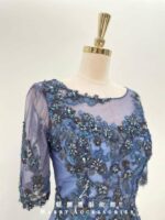 藍紫織花碎鑽蕾絲媽媽禮服