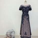 深藍蕾絲珠鑽交織襯膚媽媽禮服