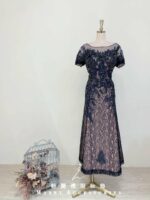 深藍蕾絲珠鑽交織襯膚媽媽禮服