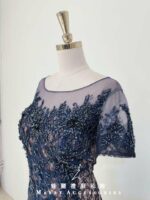 深藍蕾絲珠鑽交織襯膚媽媽禮服